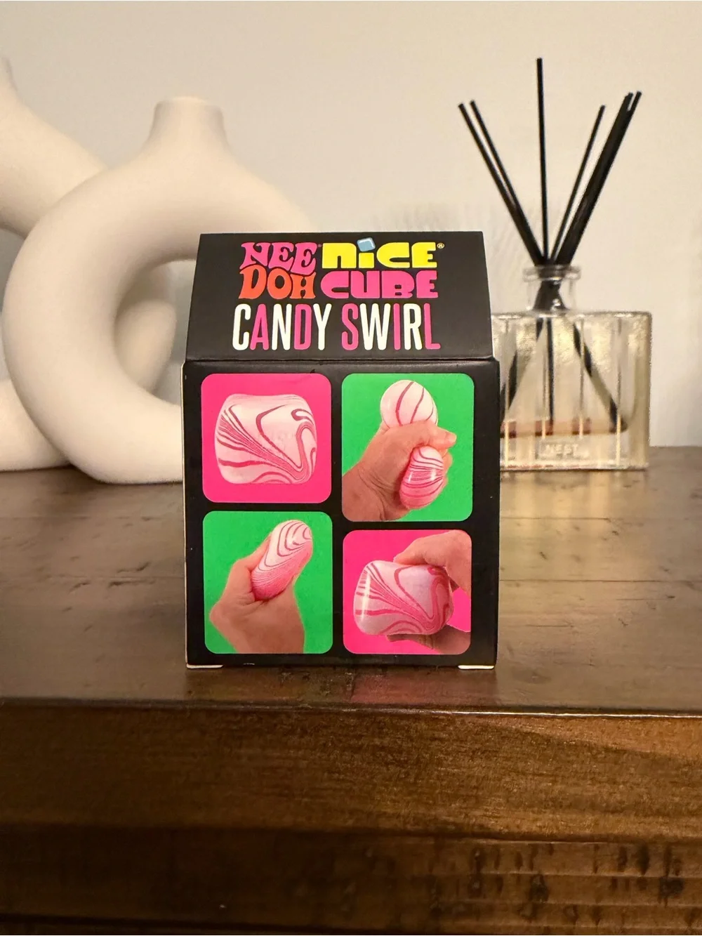 Nee Doh Nice Cube Candy Swirl Super Solid Squish - Pink